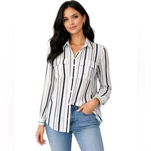 CLUB MONACO SILK STRIPES WHITE NAVY NAUTICAL BLOUSE S